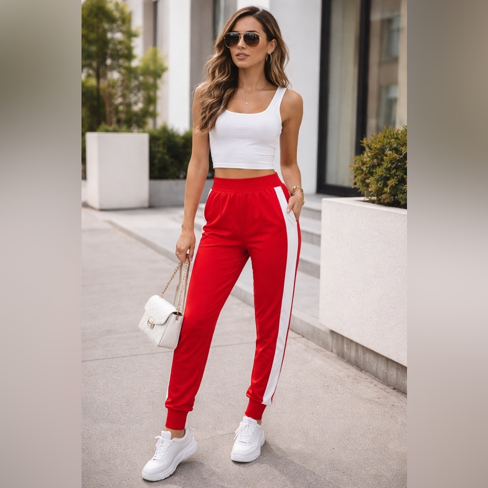 Express x Olivia Culpo Red Jogger Pants XS Side Stripe Athleisure